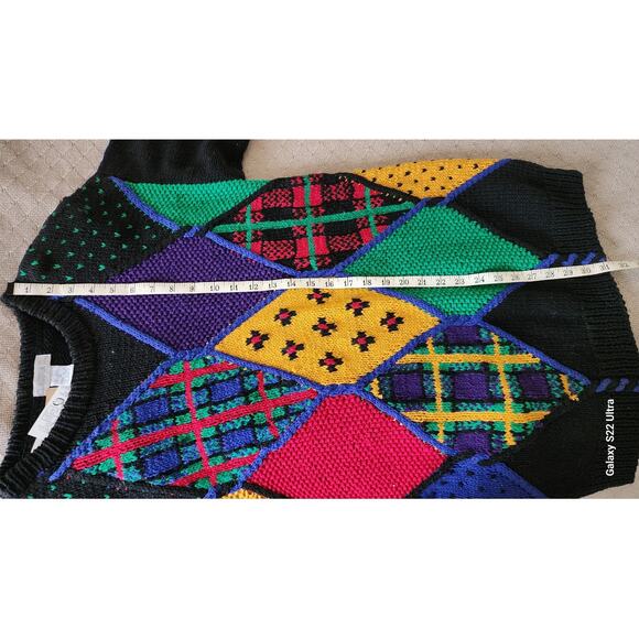 NWT Claudia D VTG Diamond Patchwork Color Block Knit Oversized Sweater W Med - Picture 5 of 14